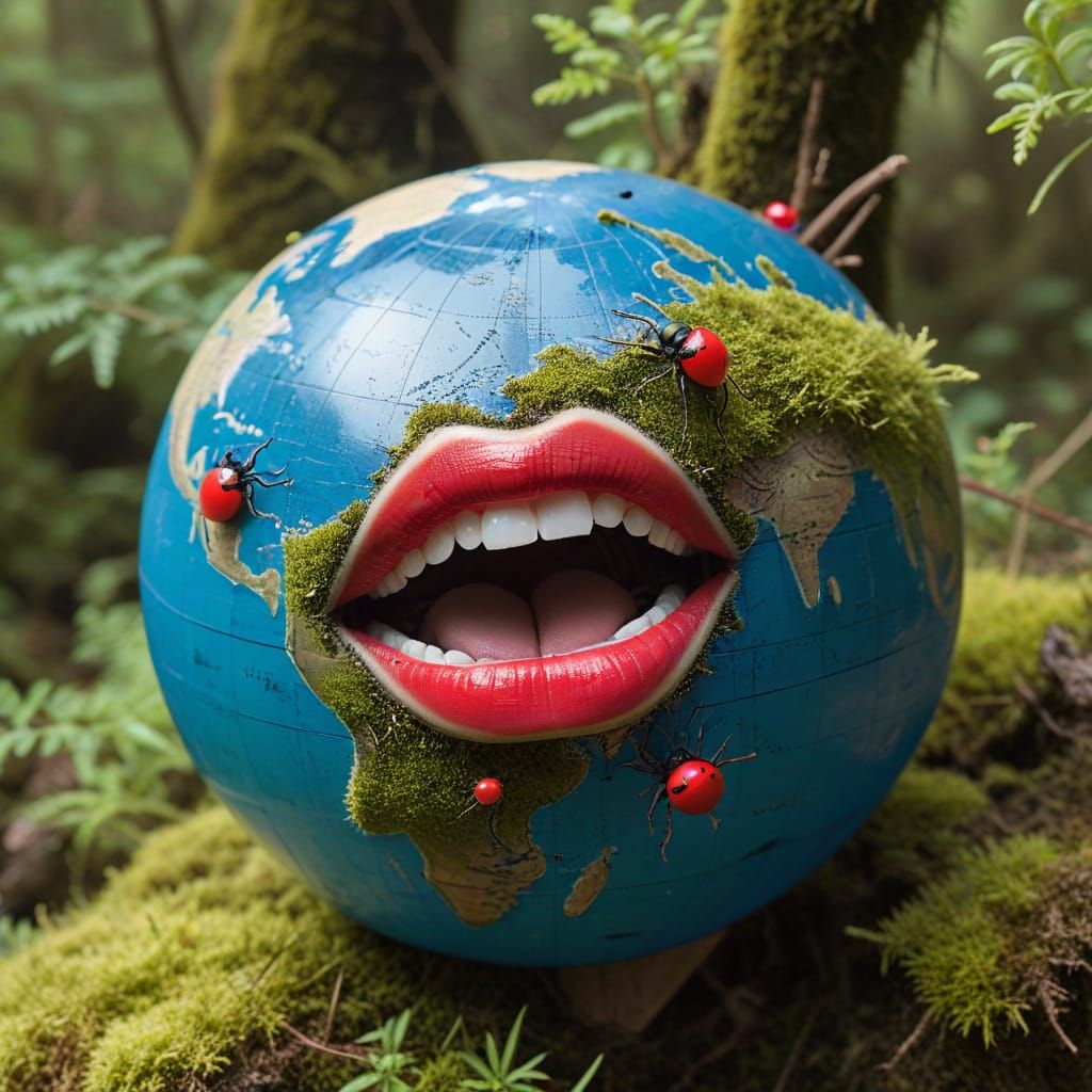 Globe Embellished with Dark Whimsy and Botanicals