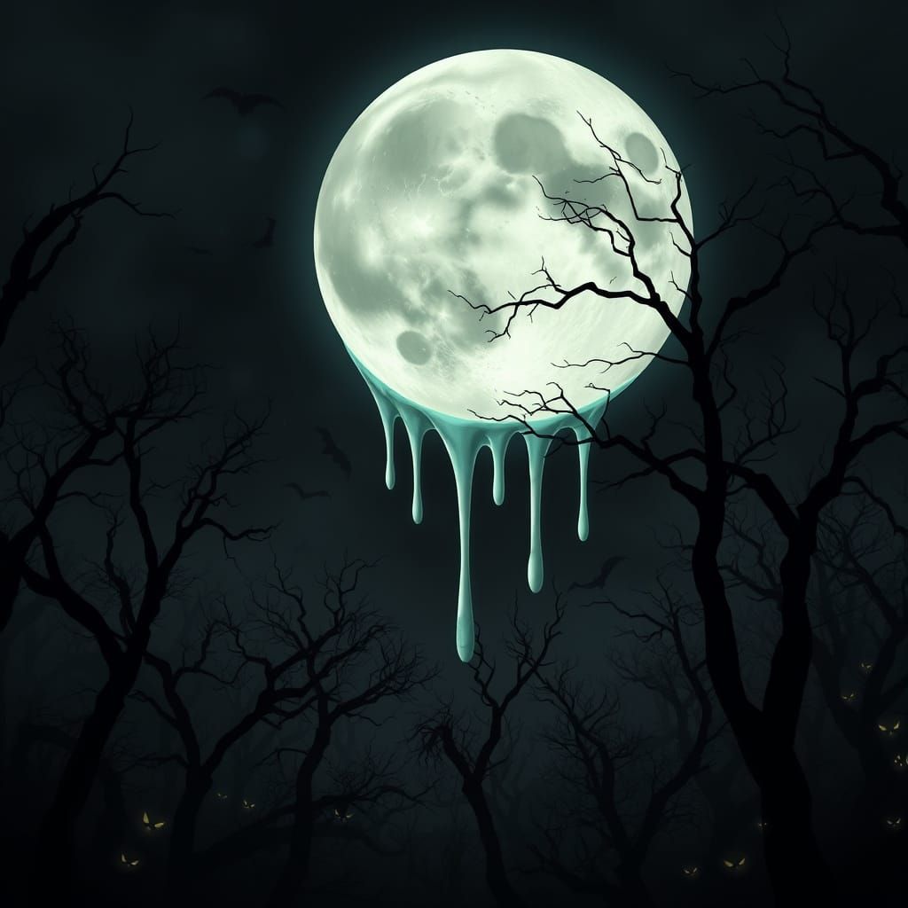 Surreal Melting Moon Ice Cream Over Forest