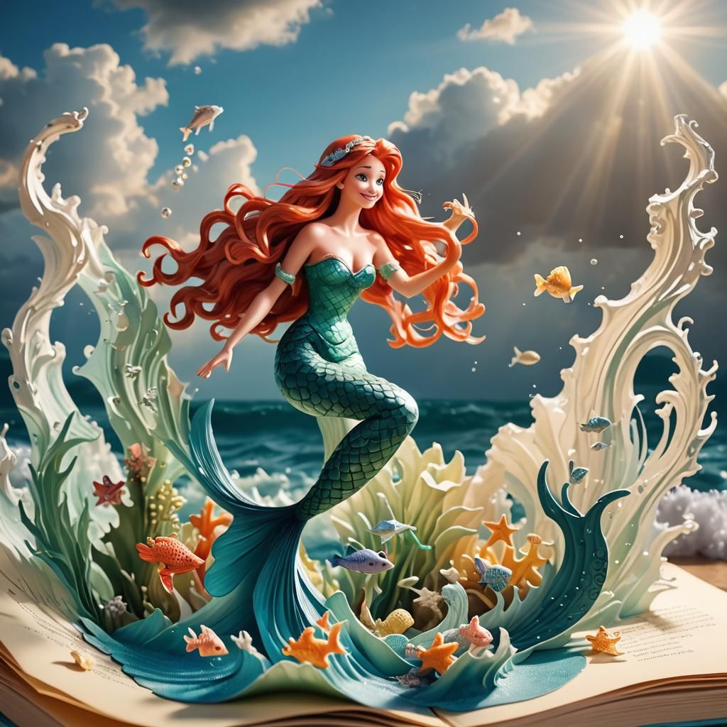 Ariel in Pop-Up Book Under Heavenly Light