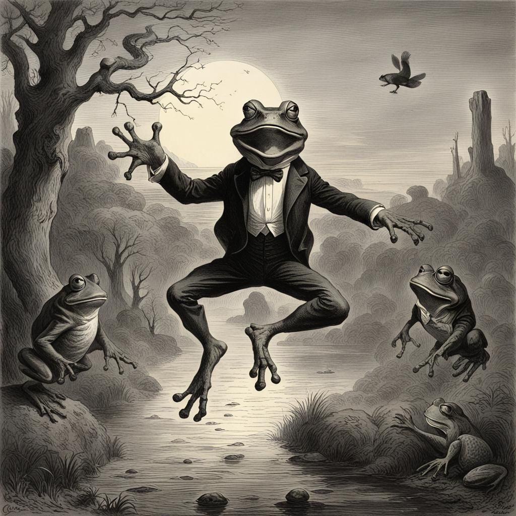 Frog Doing Jumping Jacks in Horror Style