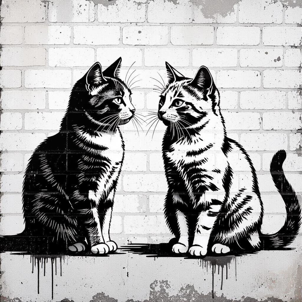 Two Best Friend Cats in Banksy Street Art Style