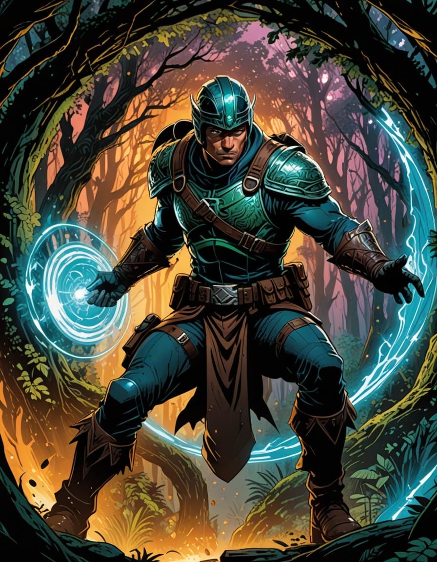 Ranger Stepping Through Mystic Portal in Comic Book Style