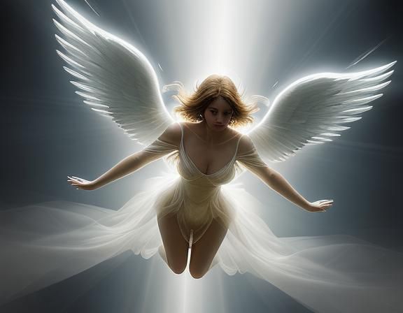 Beautiful Angel Descending: Double Exposure Concept Art