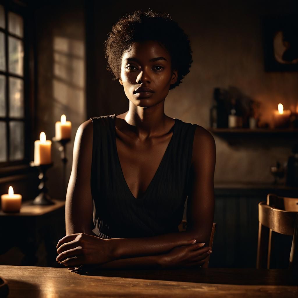 Chiaroscuro Portrait of Model in Candlelight