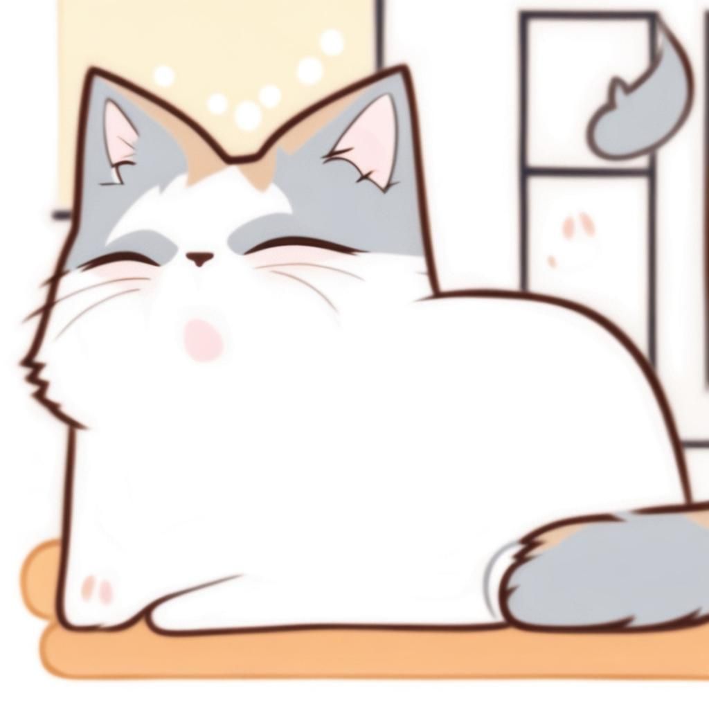 Sleeping Gray Cat in Anime Style