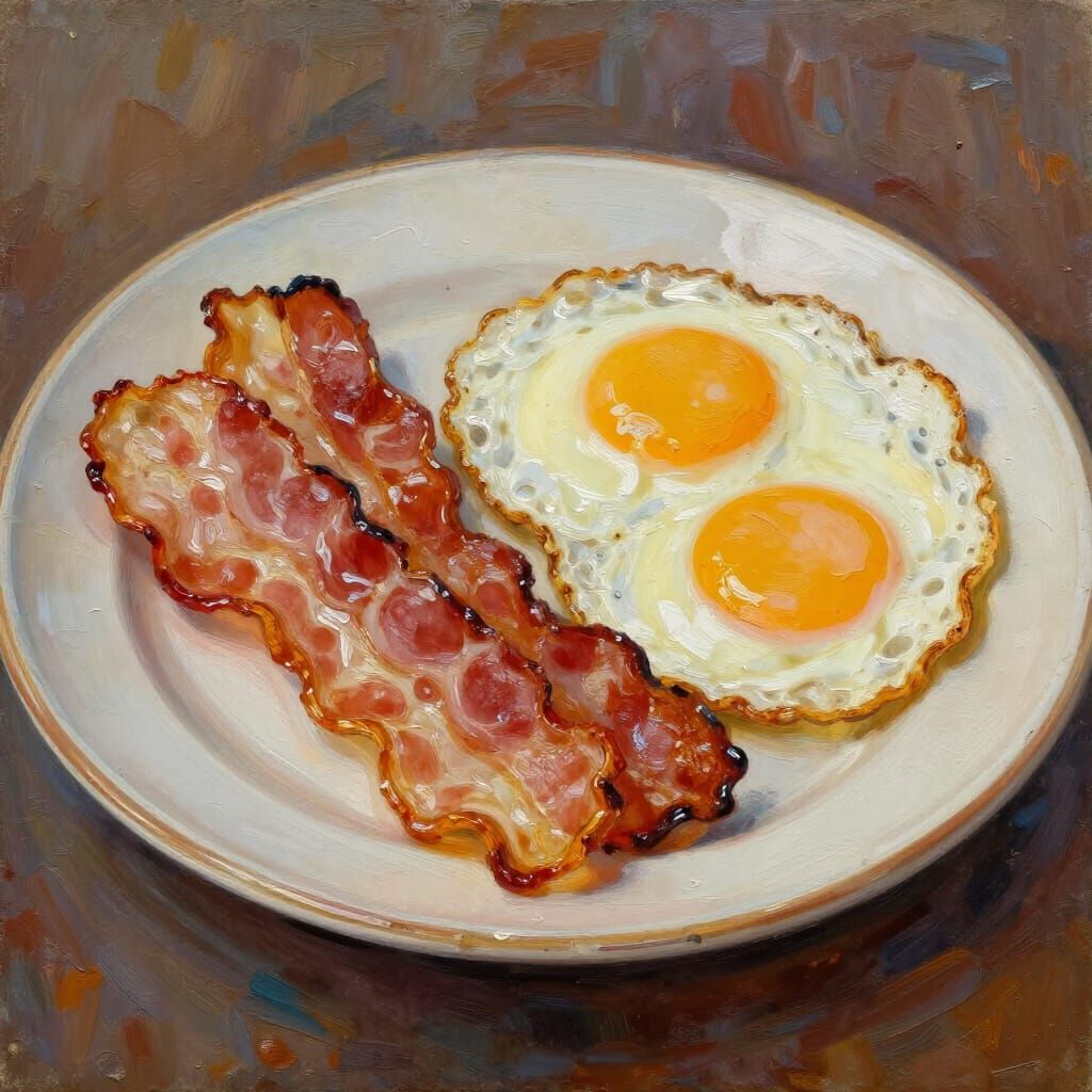 Hearty Breakfast: Bacon and Eggs in Impasto Style