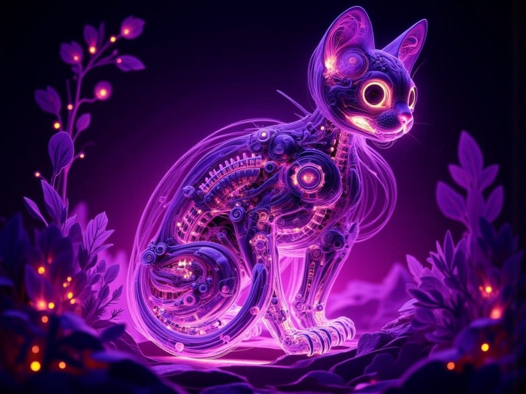 Elegant Cat in X-Ray Art with Ultraviolet Lights