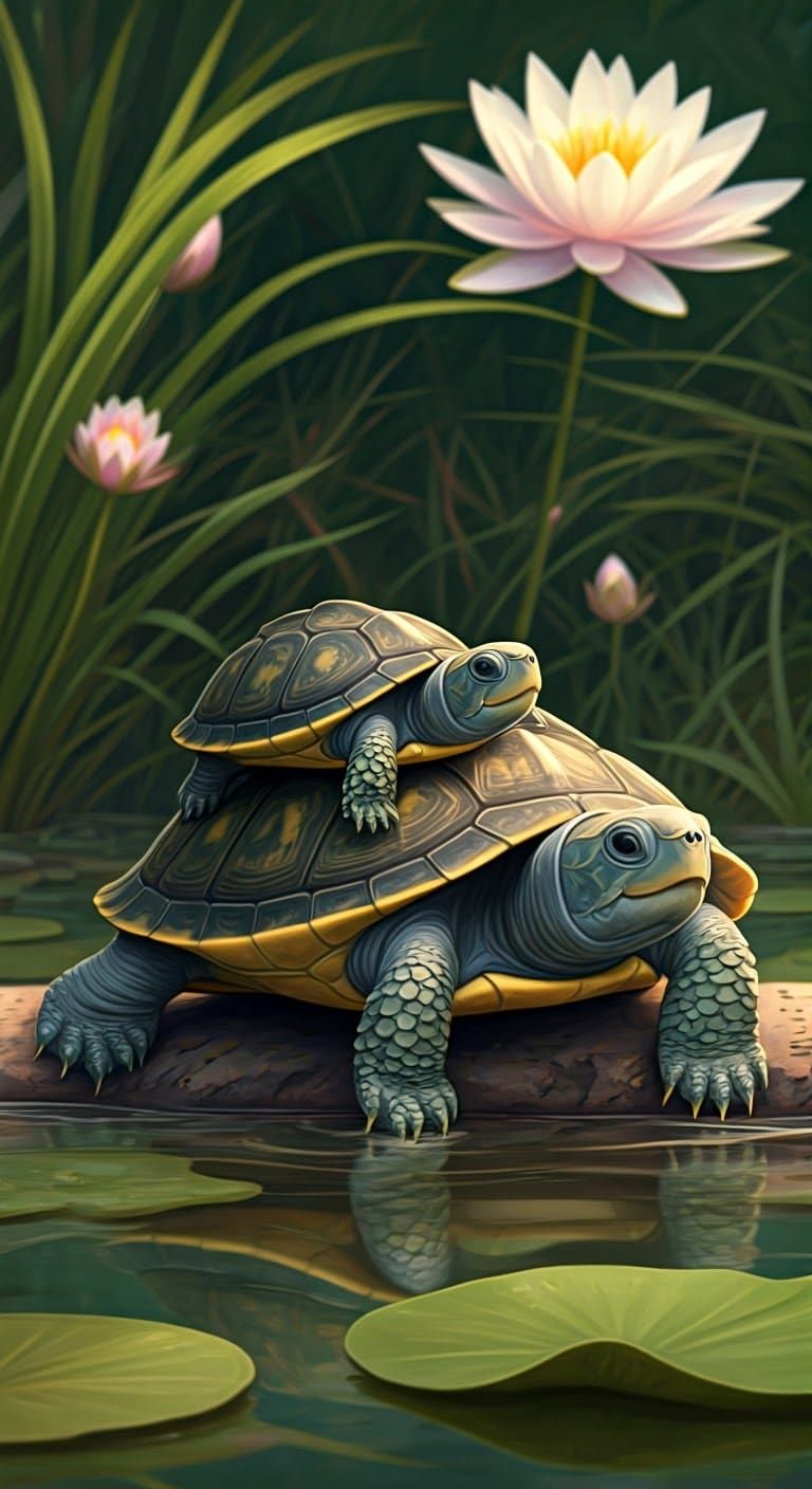 Whimsical Water Turtles at Play