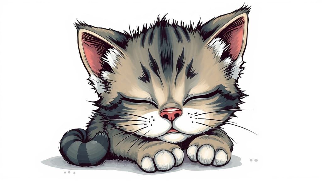 Vibrant Cartoon Kitten Poster in Colorful Ink Style