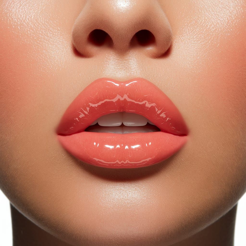 Ultra Glossy Coral Jelly Lip Gloss on Smooth Full Lips