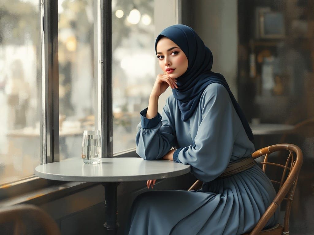 Softly Gowned Woman Sits in Harmony