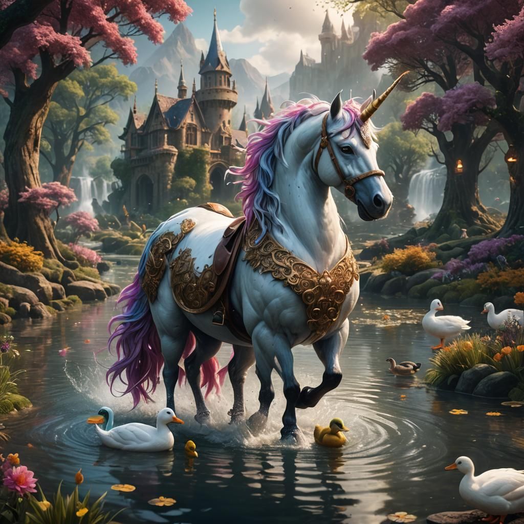 Fantastical Unicorn-Duck Hybrid in Detailed Matte Painting