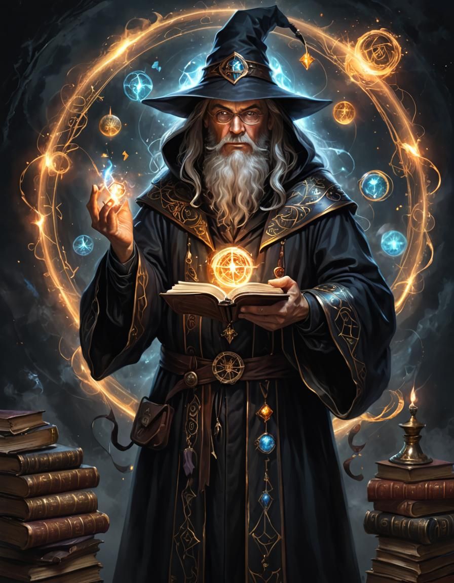 Dark Magic Wizard with Tome, Digital Painting