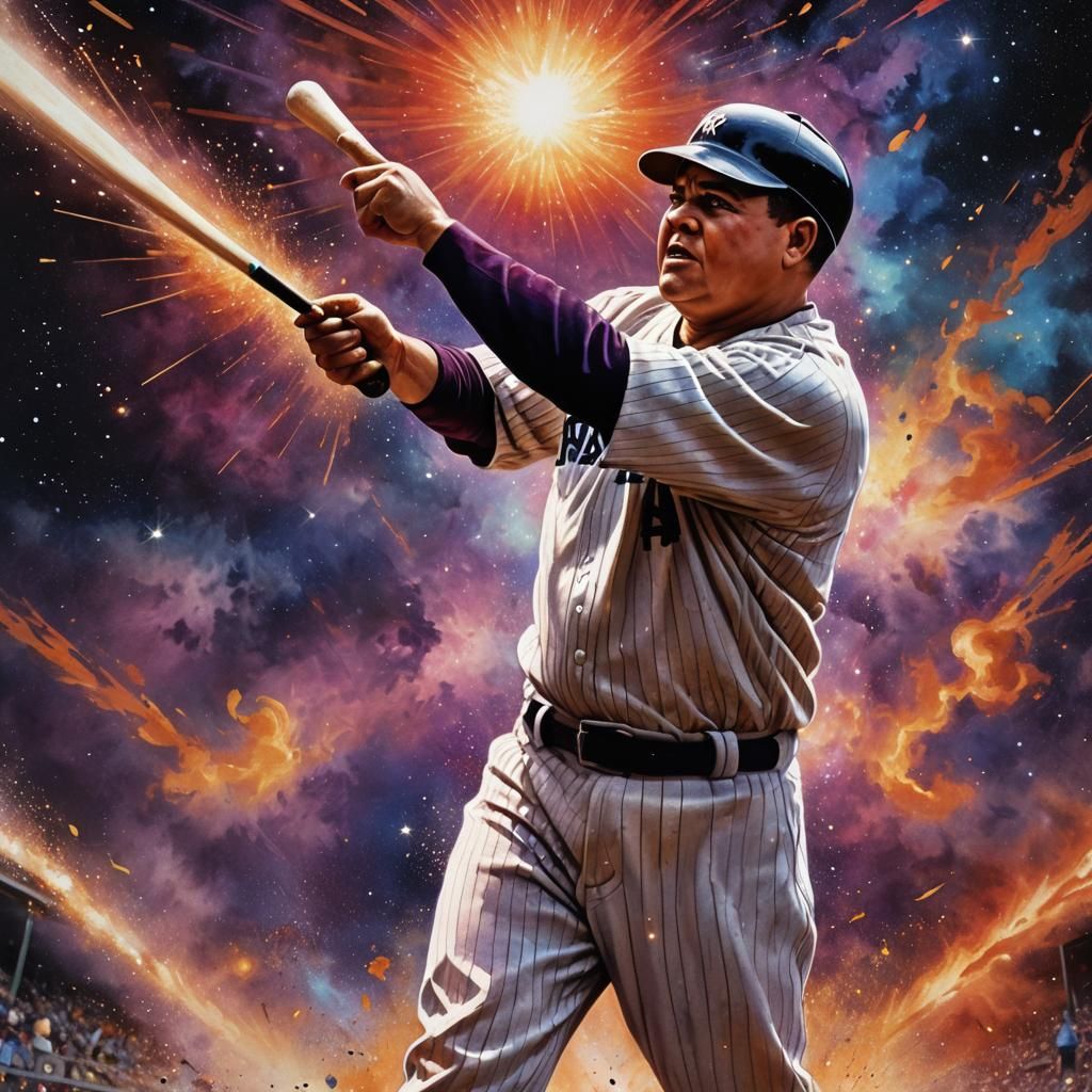 Babe Ruth's Cosmic Home Run: A Hyperrealistic Vision