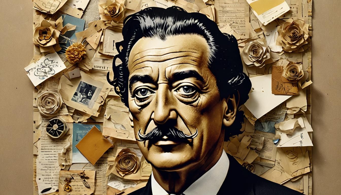 Salvador Dali Portrait in Surreal Collage Style