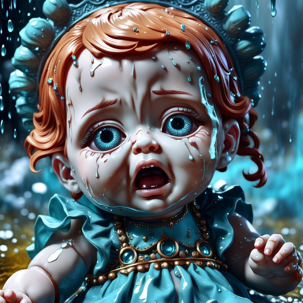 Crying Plastic Doll in Detailed Matte Painting