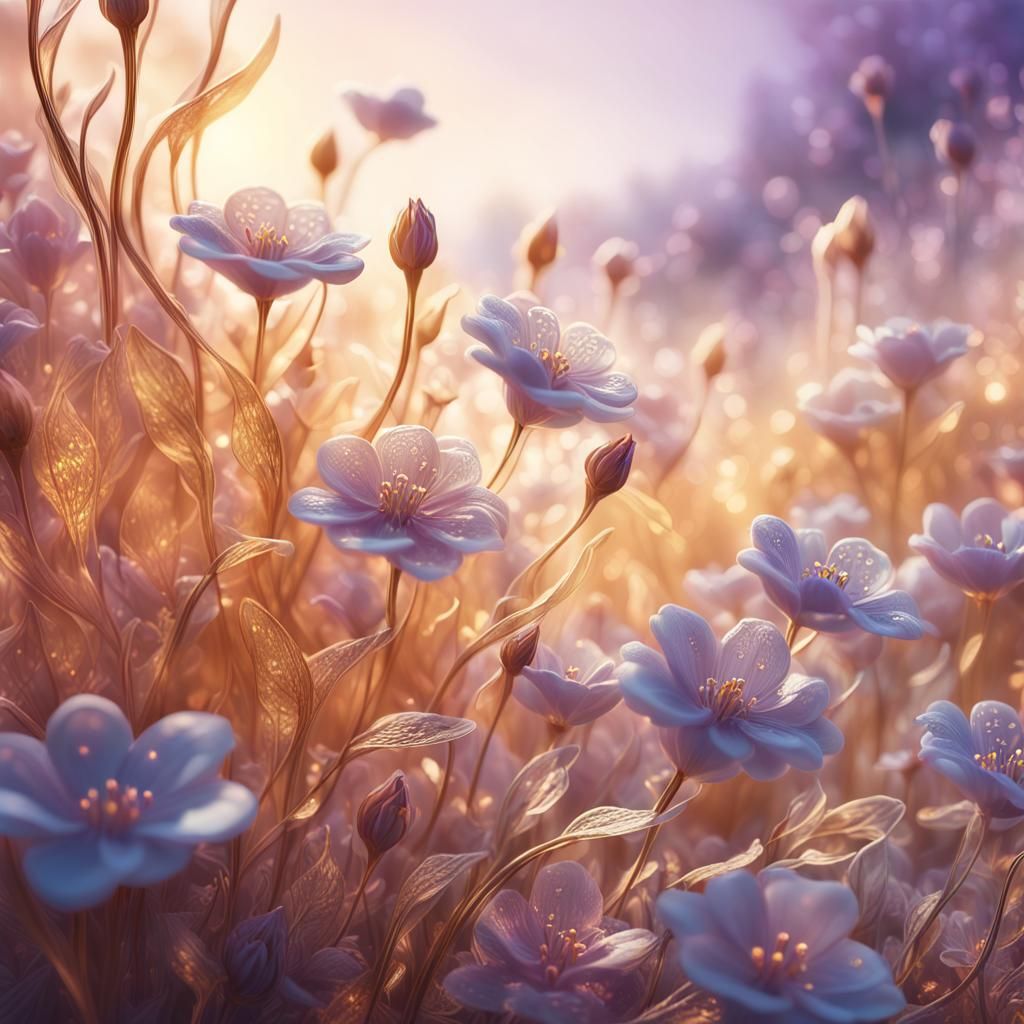 Glass Flowers in Pastel Colors, Digital Matte Painting