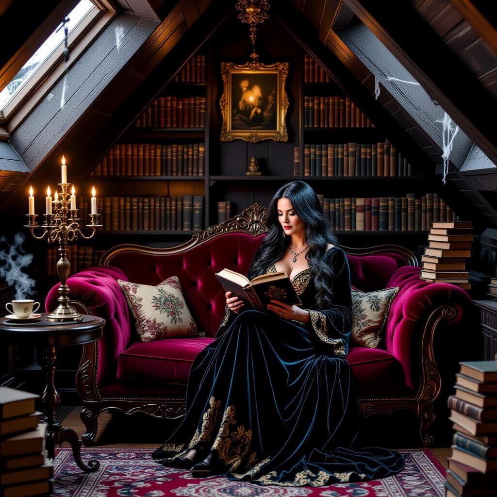 Cozy Gothic Attic Library Reading Corner