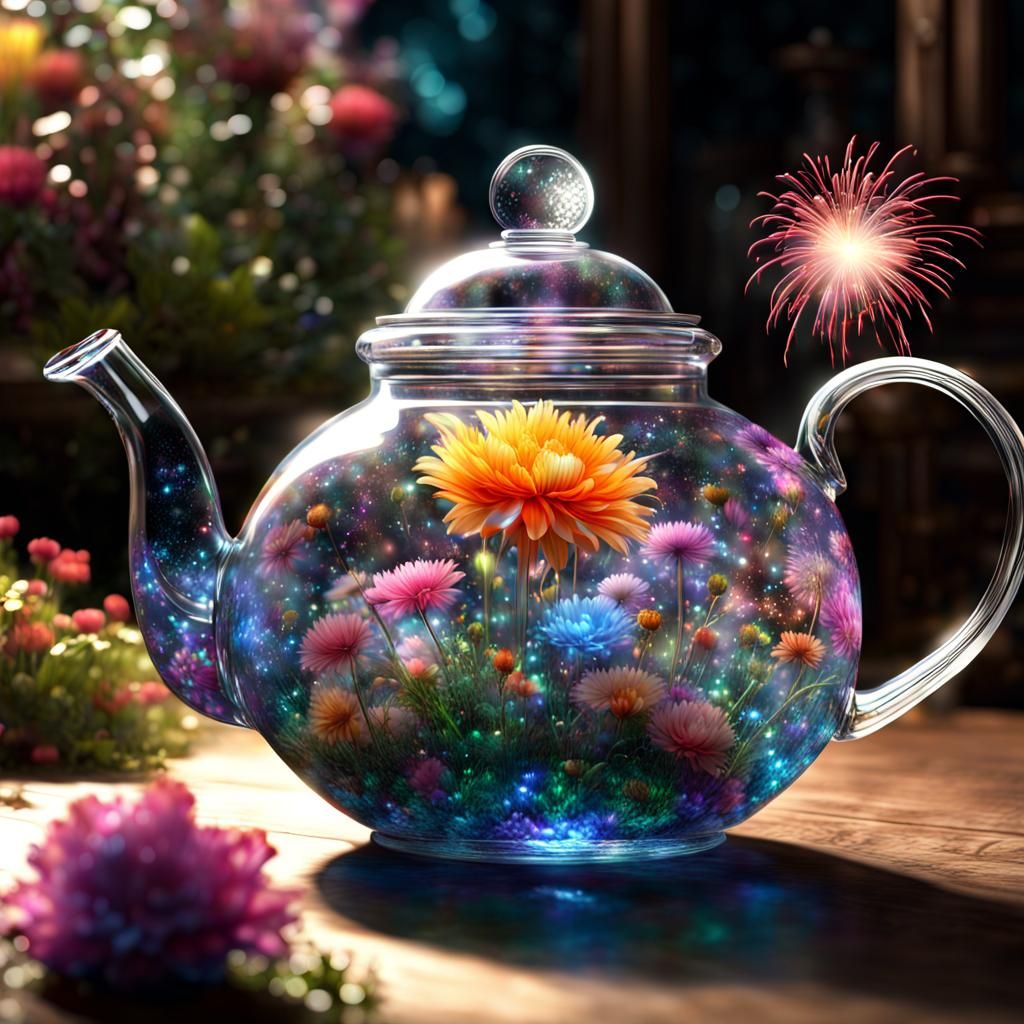 Explosive Fireworks Teapot with Luminous Flower Garden