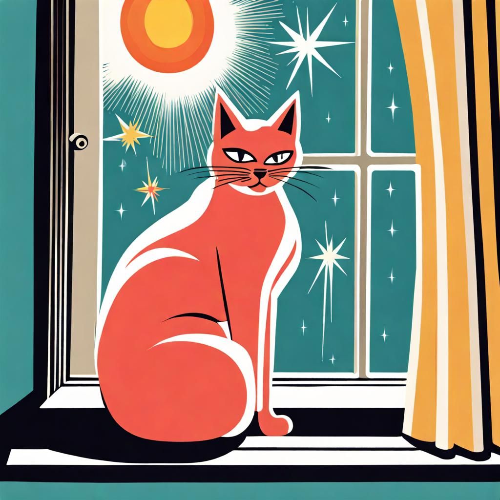 Atomic Age Cat in Window, 1950s Style