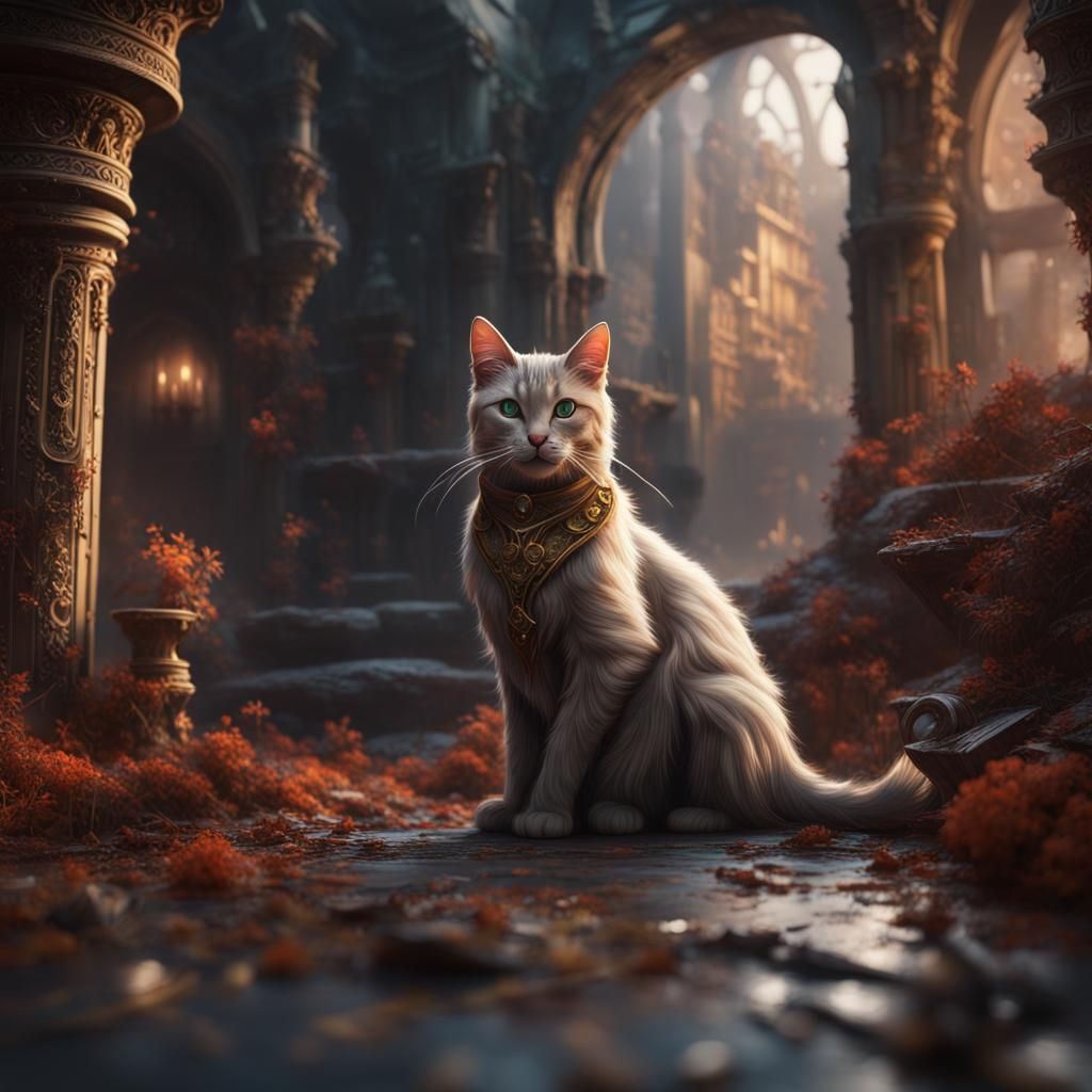 Fantastical Cat in Detailed Matte Painting