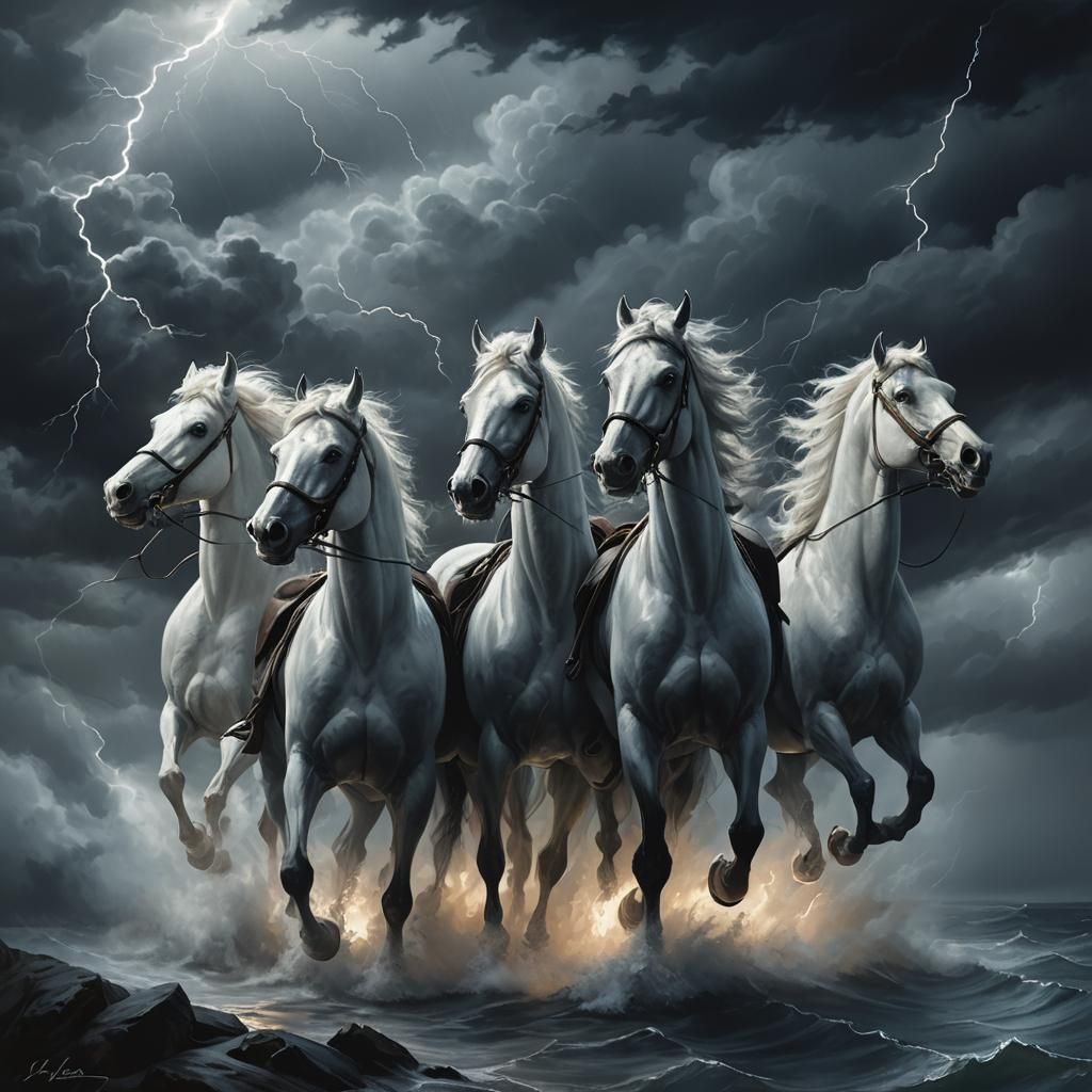 Ghostly Horse Riders in Stormy Sky, Digital Painting