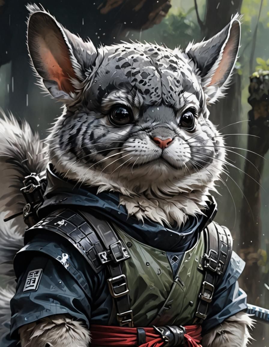 Chinchilla Ninja in Japanese Art Style