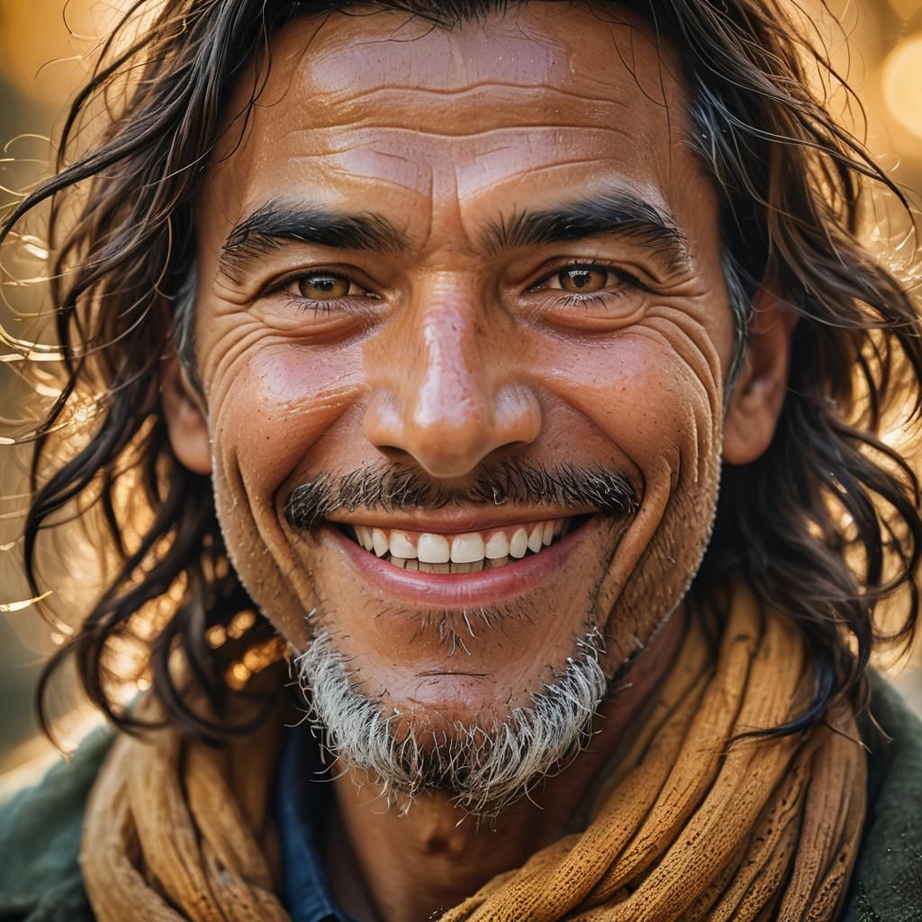 Smiling Portrait with Soft Bokeh and Golden Lighting