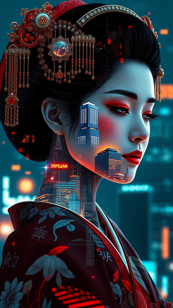 Geisha's Modern Metropolis: A Prismatic Double Exposure