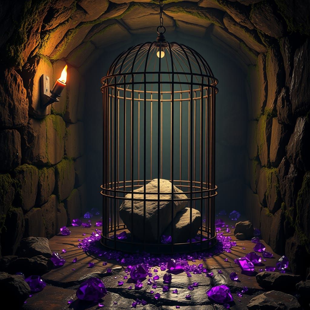 Gothic Dark Fantasy Scene in a Damp Cellar with Flickering T...