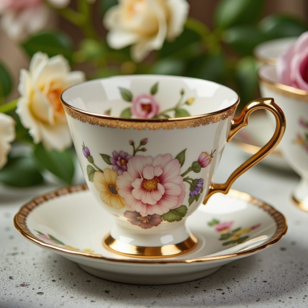 Floral Tea Cup in Art Nouveau Style