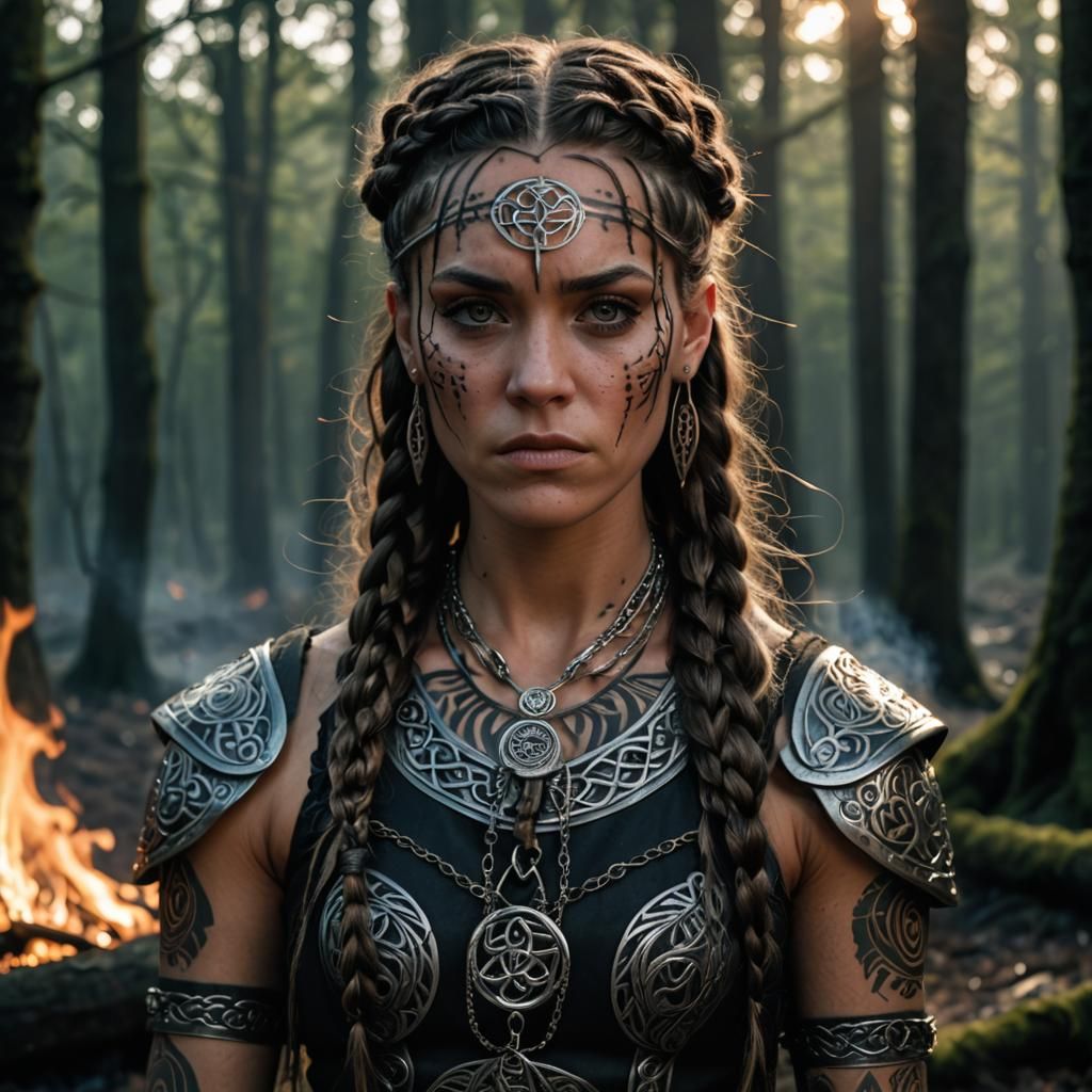 Futuristic Celtic Warrior in Firelight