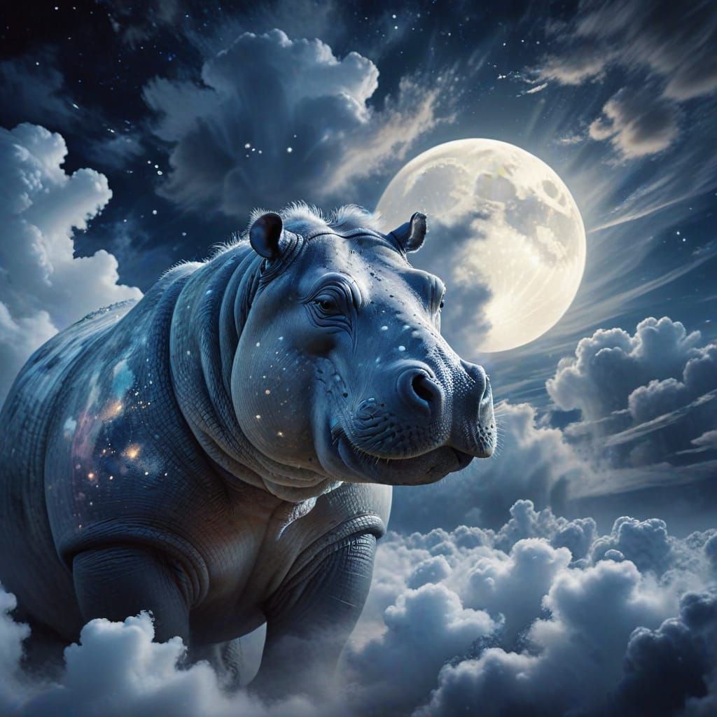 Ethereal Hippopotamus Cloud Formation Under Moonlight