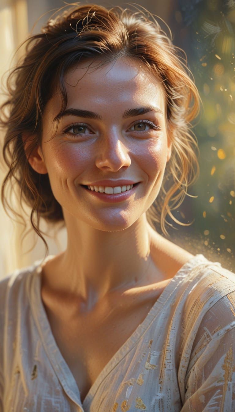 Smiling Woman in Morning Light: Impressionist Oil Painting