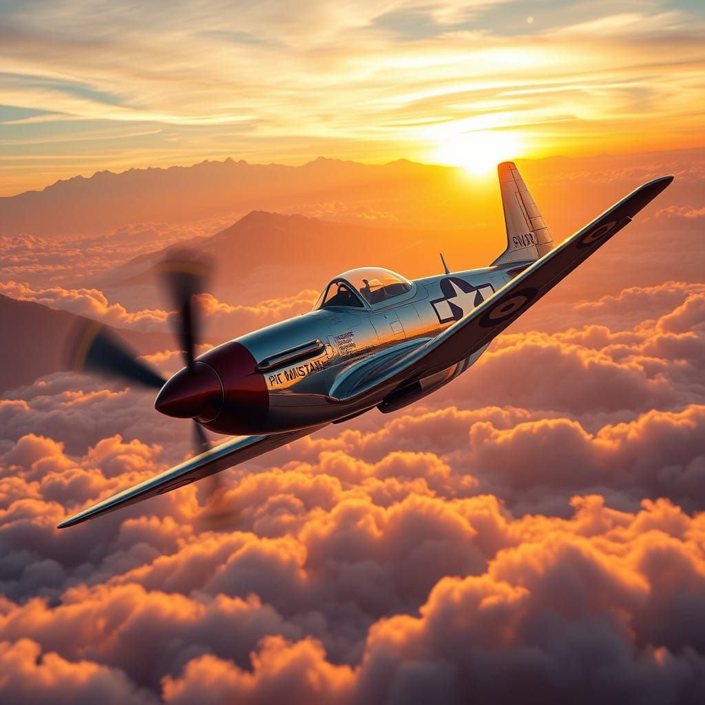 P-51 Mustang Soars Through Sunrise-Tinted Teton Skies