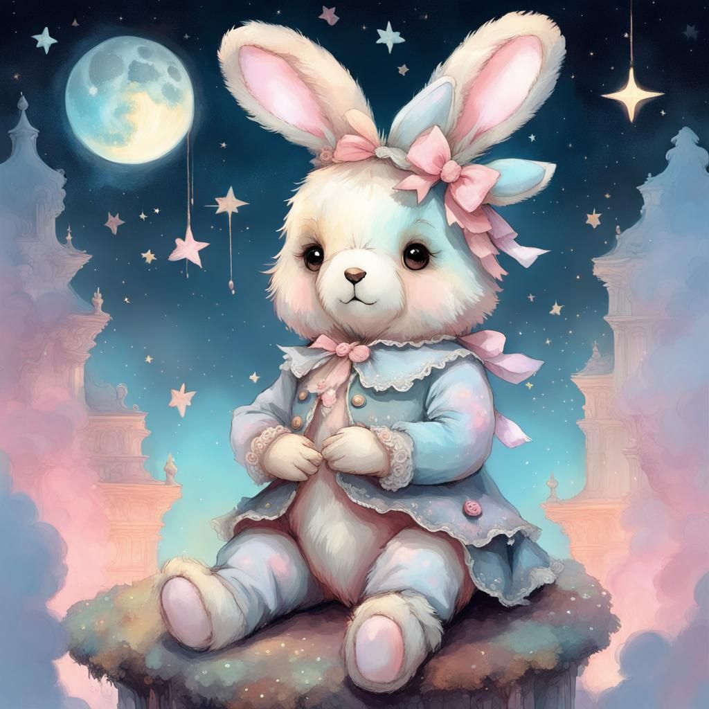 Teddy Bear Bunny in Rococo Chibi Kawaii Style