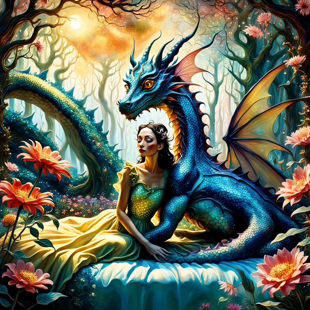 Mischievous Fairy Watches Dragon in Secret Grove