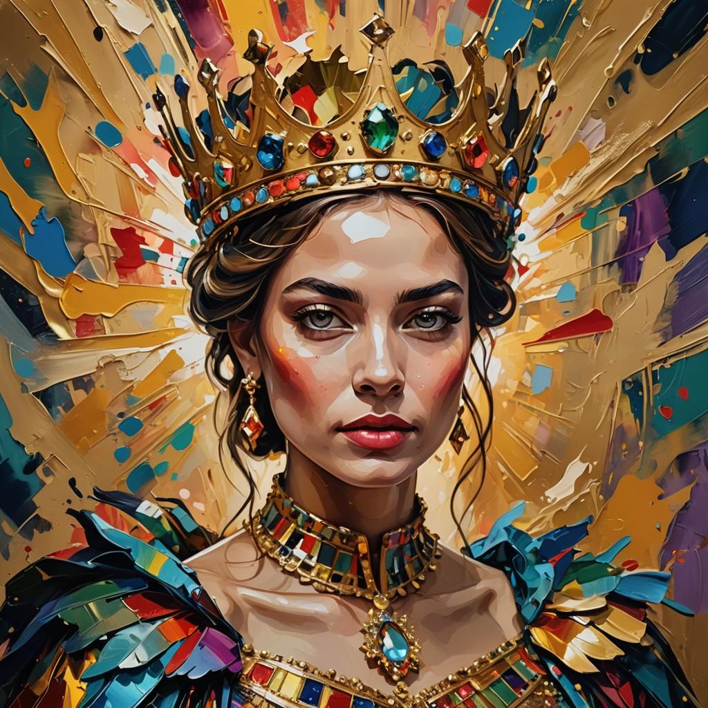 Abstract Expressionist Queen Portrait in Vibrant Colors