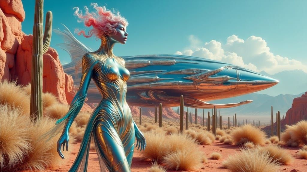 Ethereal Reptilian Alien in Art-Deco Spaceship