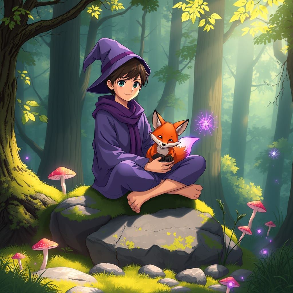 Mystical Forest Encounter in Anime Style