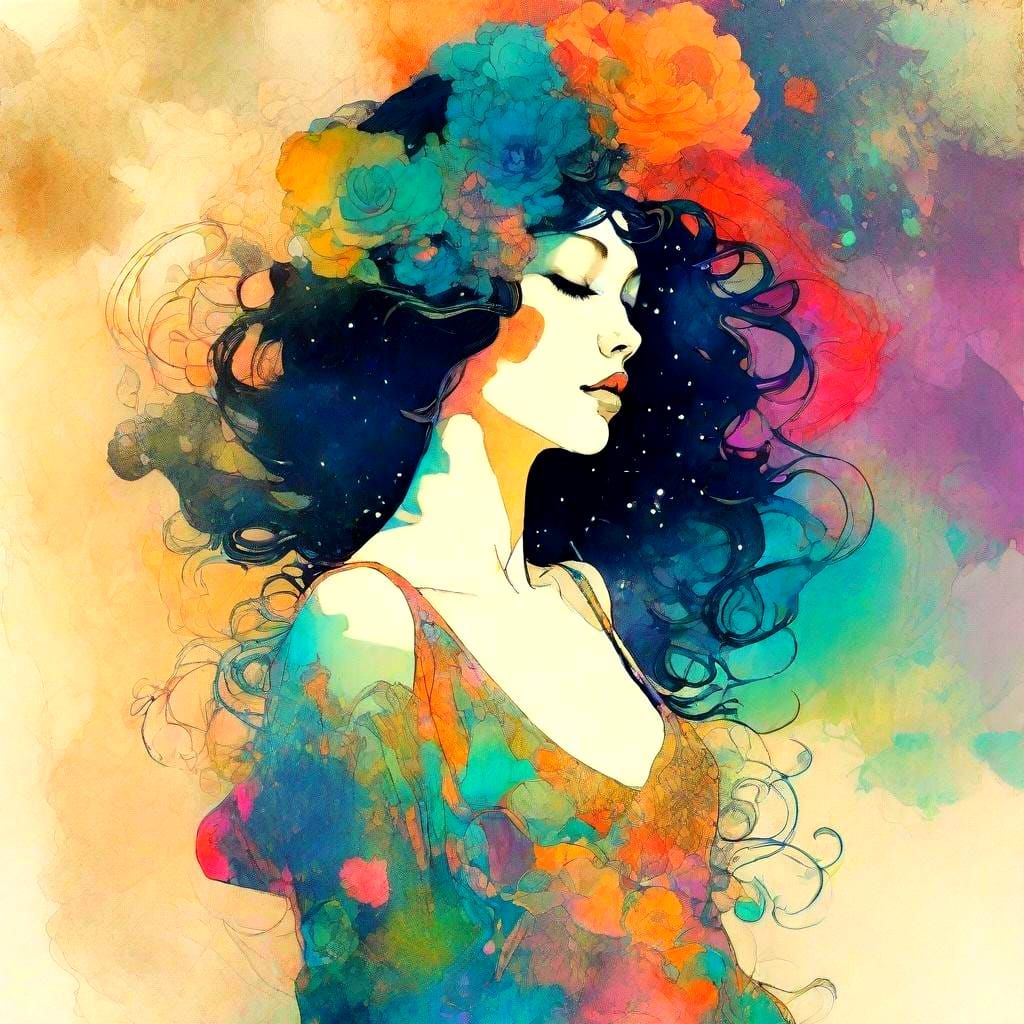 Cosmic Serenade: An Art Nouveau Digital Collage