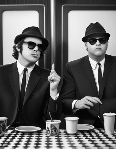 Blues Brothers Diner Scene in Black and White