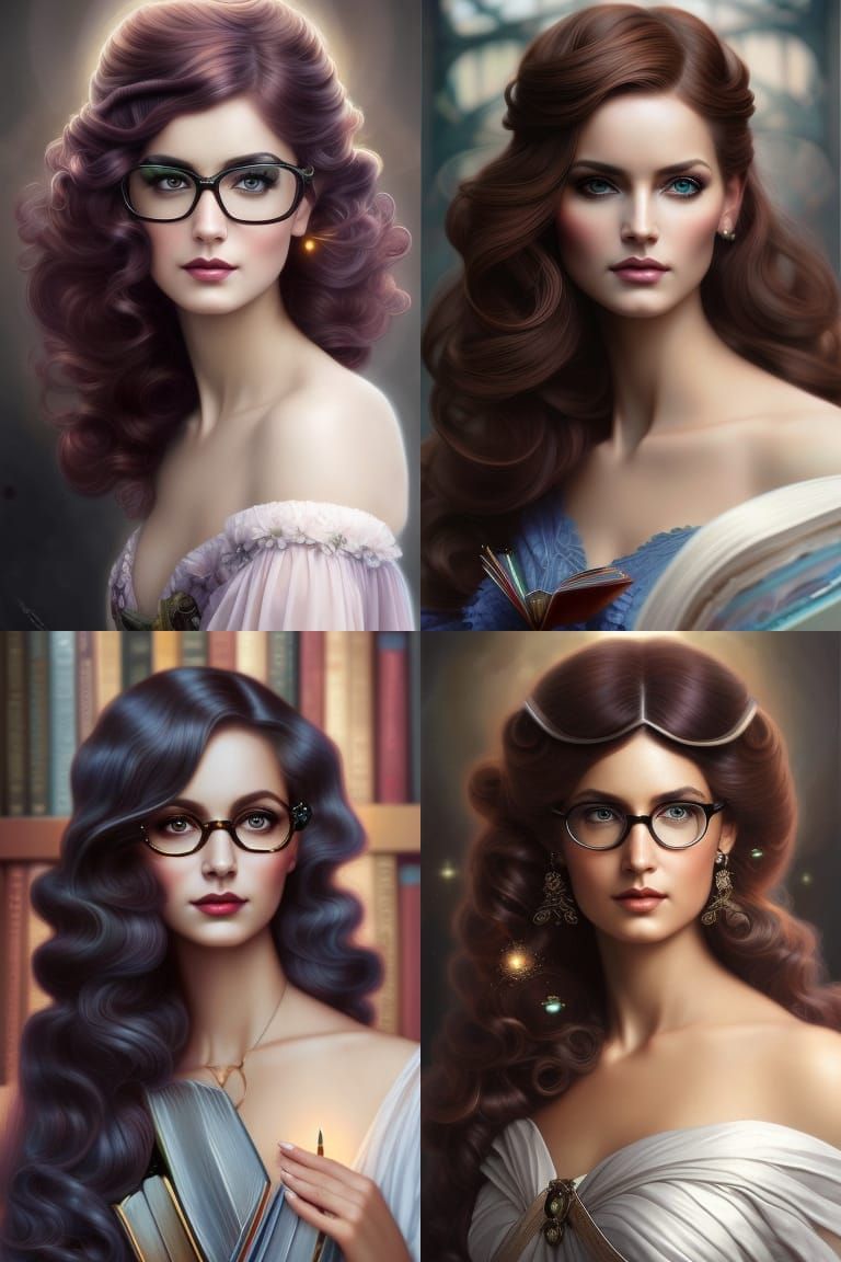 Nerdy Librarian Goddess Portrait in Digital Painting Style