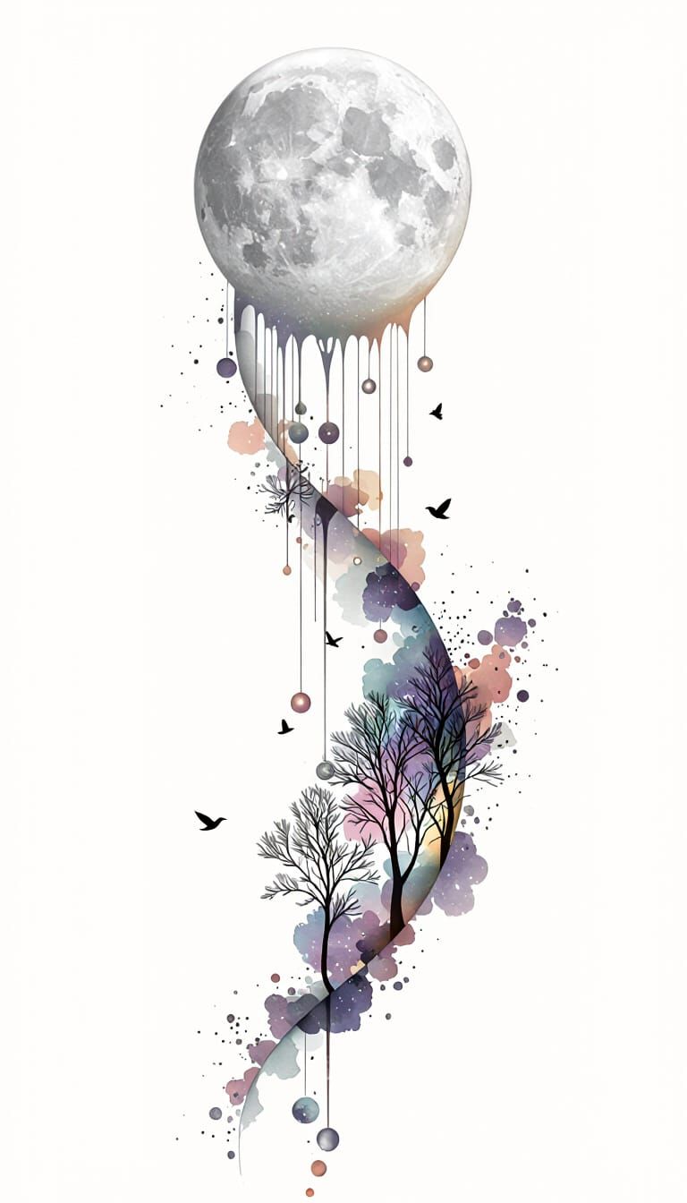 Surreal Moonlit Dreamscape with Luminous Orbs