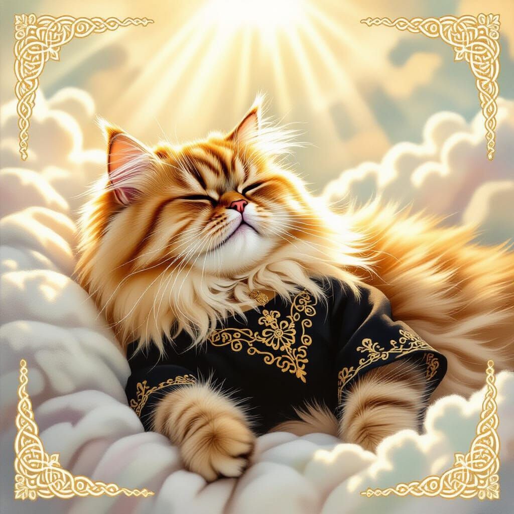 Persian Cat Lounging in Divine Sunshine: Watercolor Style