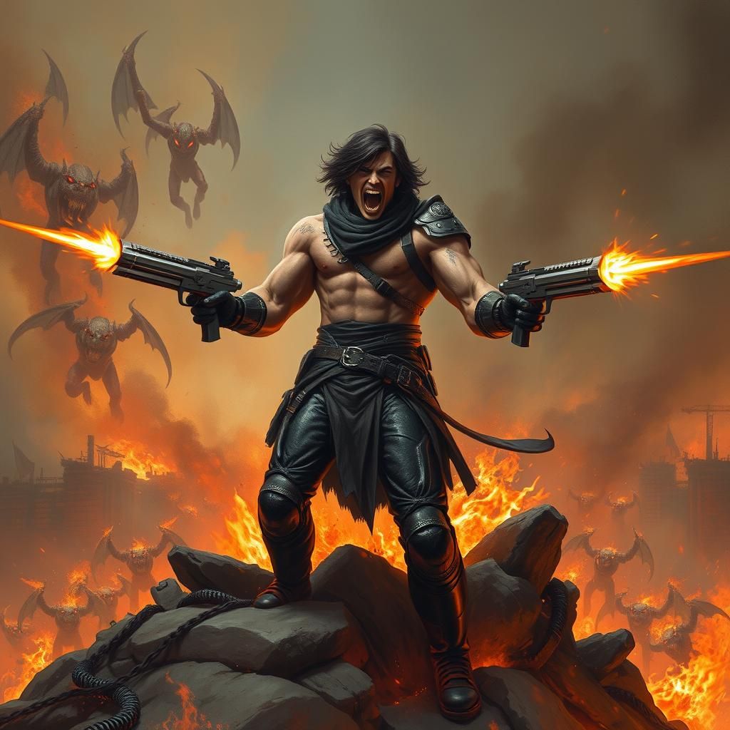 Post-Apocalyptic Warrior in Dark Fantasy Battle