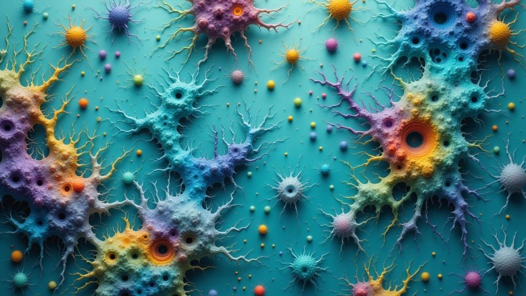 Microscopic World of Turquoise Water with Alien Life