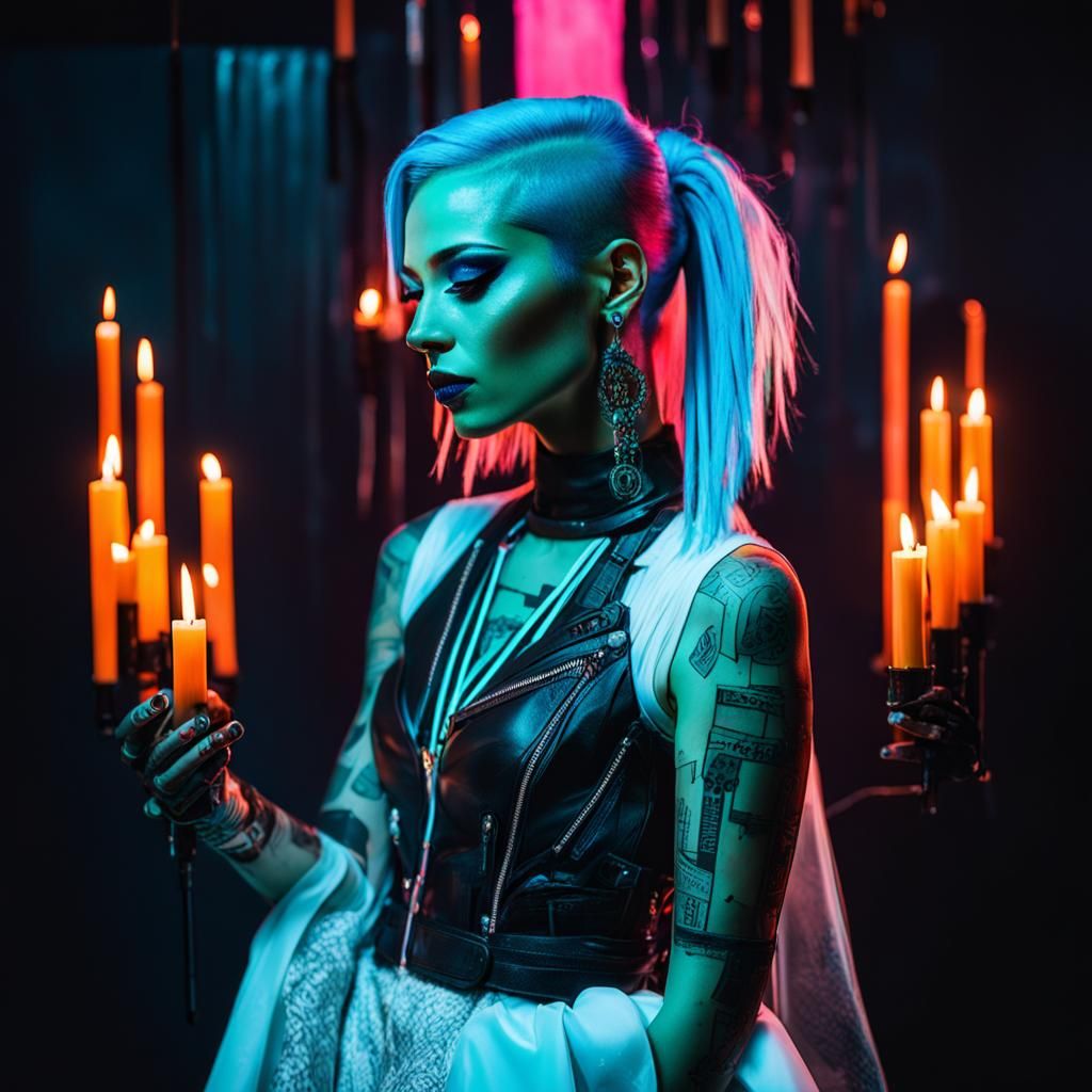 Cyberpunk Grunge Bride with Neon Halo