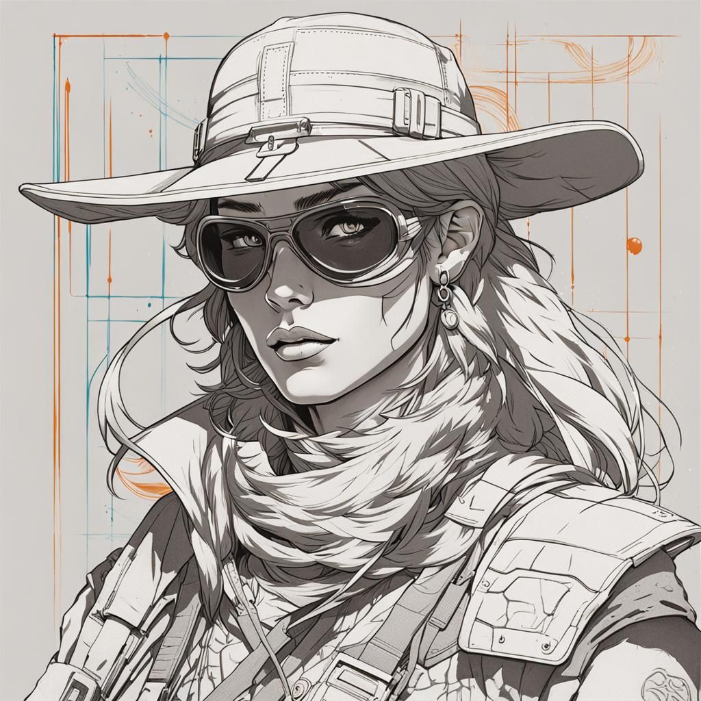 1970s Anime Bounty Hunter Stencil Art Portrait