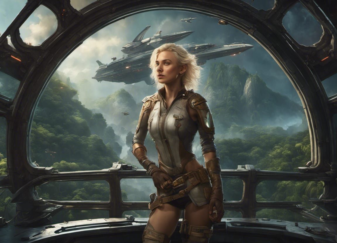 Fantasy Explorer Overlooks Jungle World: 8K Concept Art